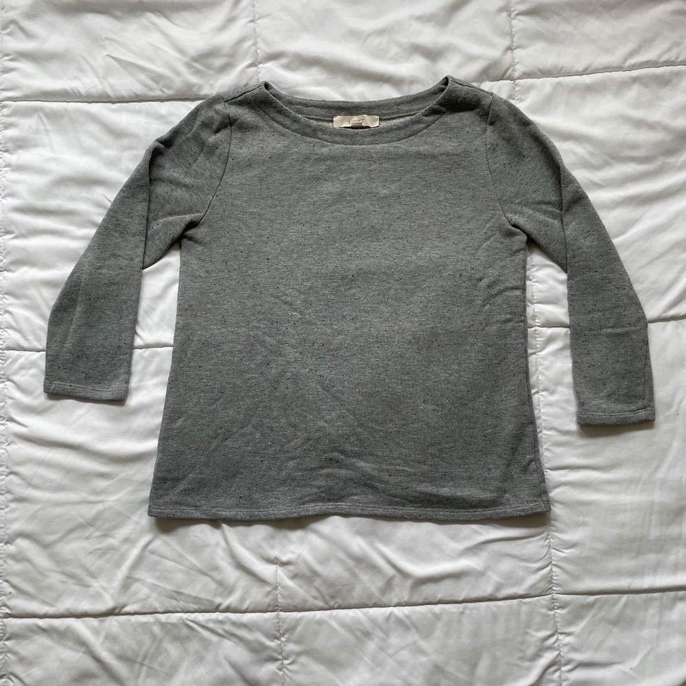 Loft 3/4 Sleeve Gray Sweatshirt with Diagonal Detail at Back - Medium